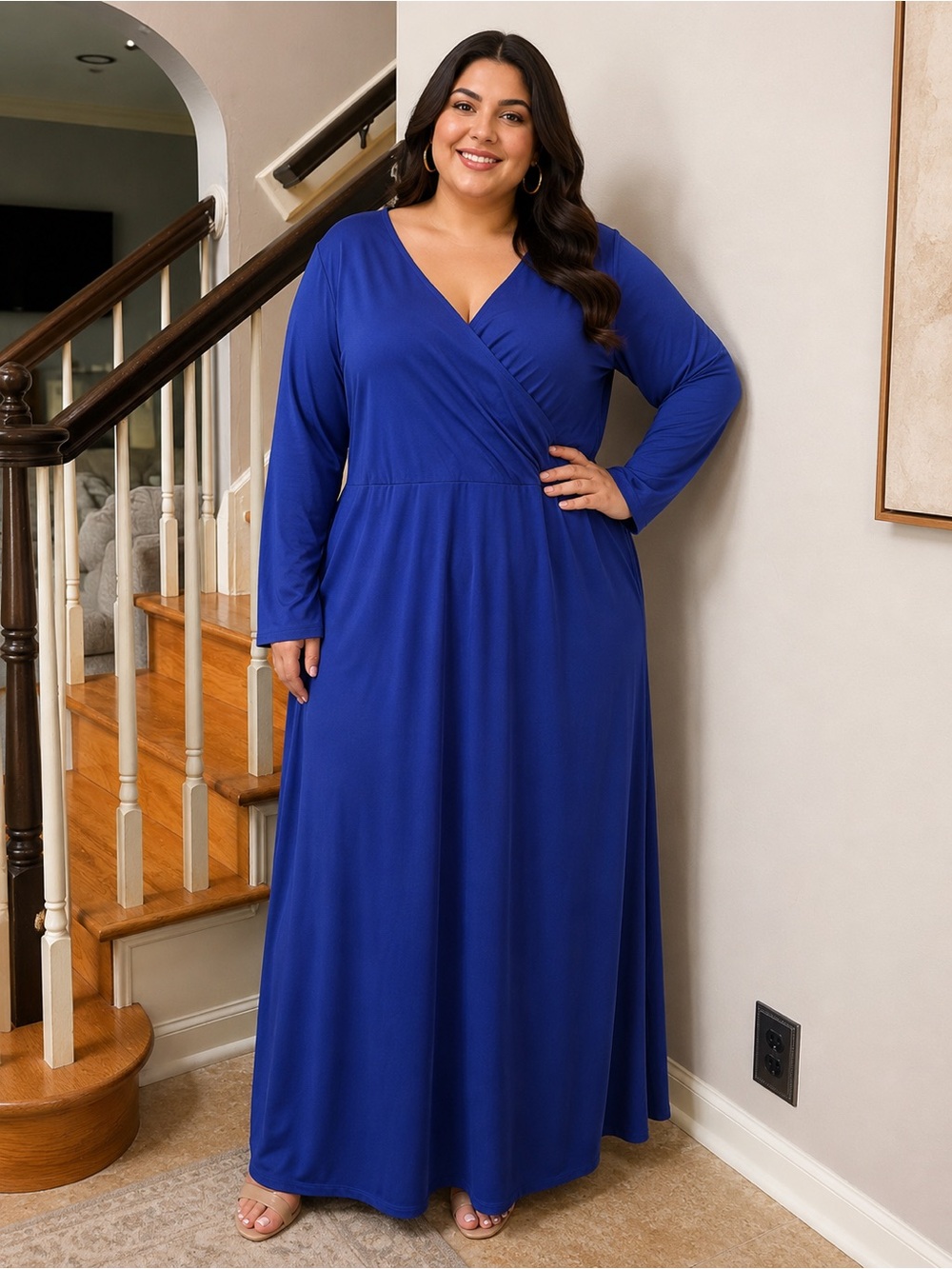 Plus Size Surplice Maxi Dress in Royal Blue